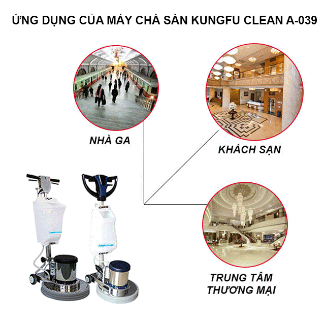 Máy chà sàn Kungfu Clean A-039 được ứng dụng rộng rãi